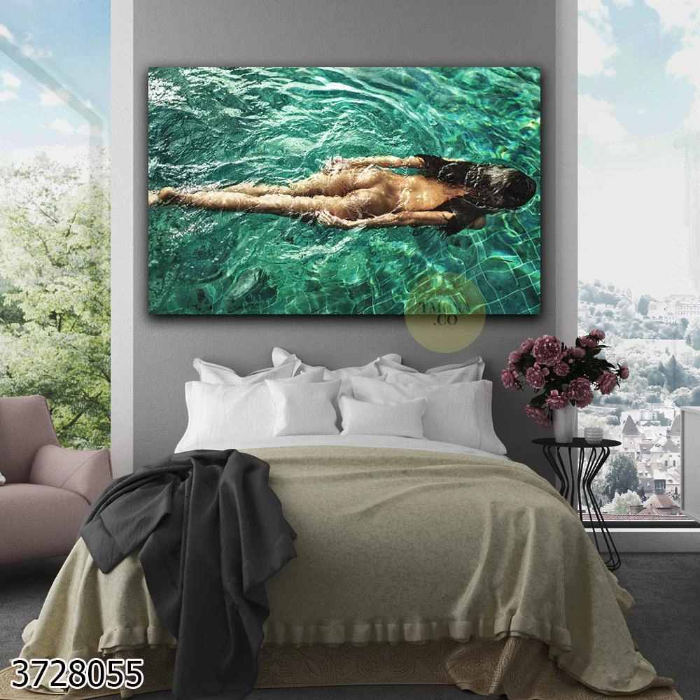 נשיות מתפרצת במים תמונת זכוכית יוקרתית לתלייה בחדר שינה דגם 3728055