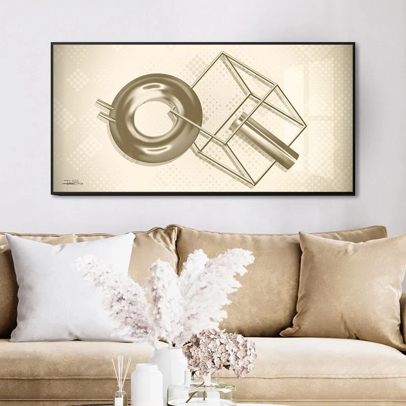 תמונת קנבס גאומטרית לרוחב באפקט תלת מימד - הריבוע מתאים לתלייה בסלון משרד פינת אוכל דגם 135361