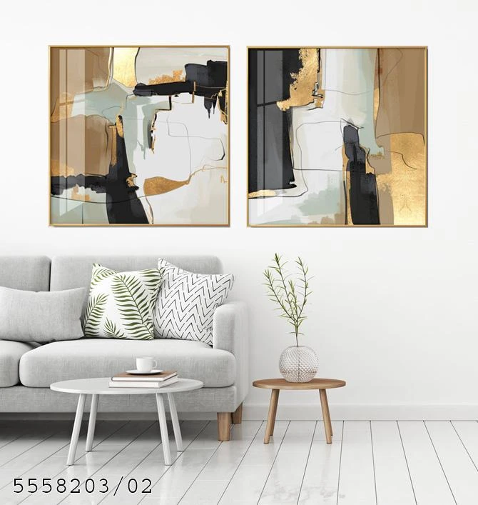 MODERN - זוג תמונות על קנבס או זכוכית בסגנון אבסטרקט מודרני לסלון או לפינת אוכל דגם 5558202