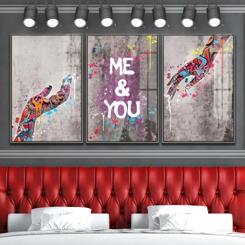 You & Me סט תמונות זוגיות מצויירות על קנבס לתלייה בחדר אוהבים דגם 134973