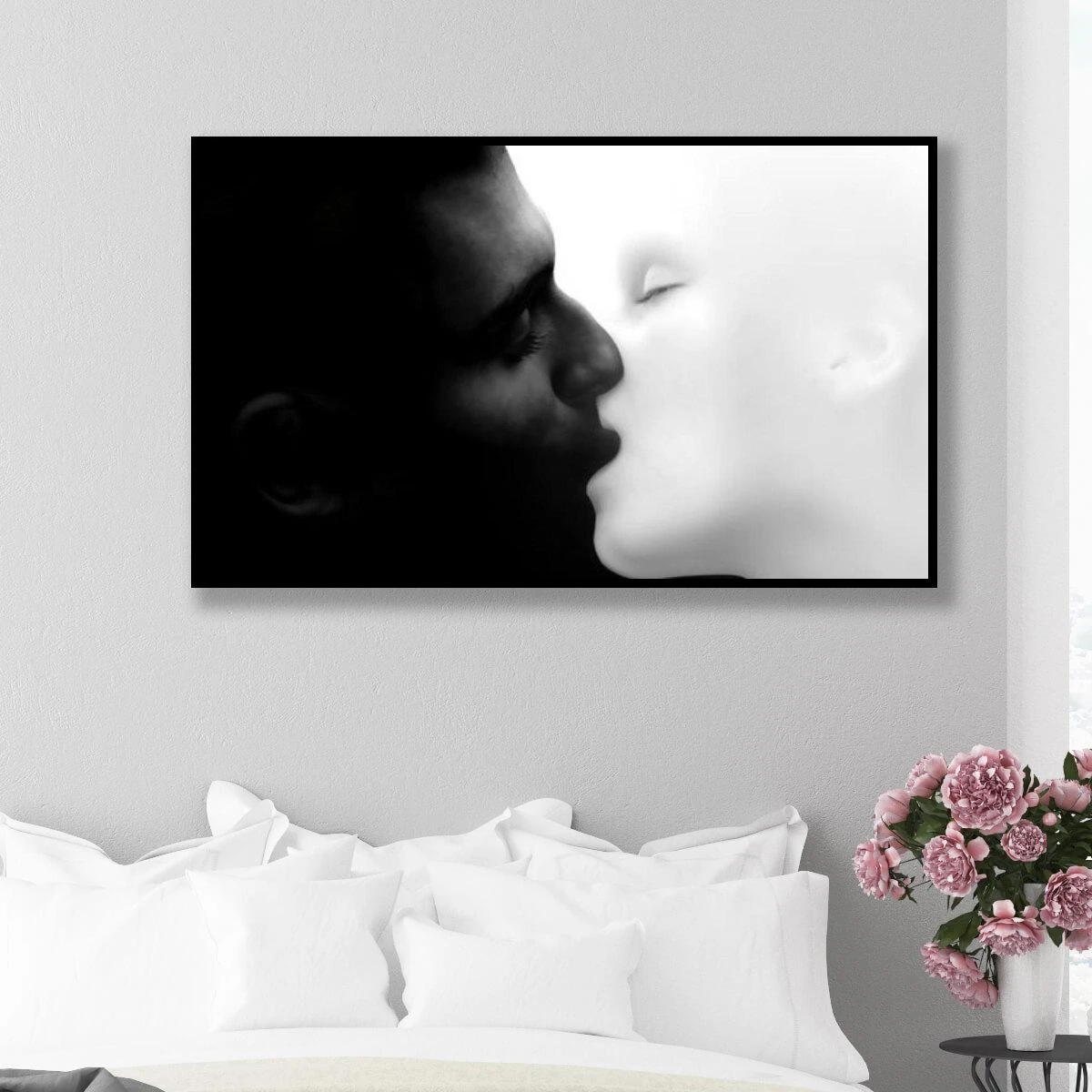 התשוקה הזאת - תמונה בשחור לבן להדפסה על קנבס או זכוכית רומנטית זוגית לחדר שינה דגם 3728541