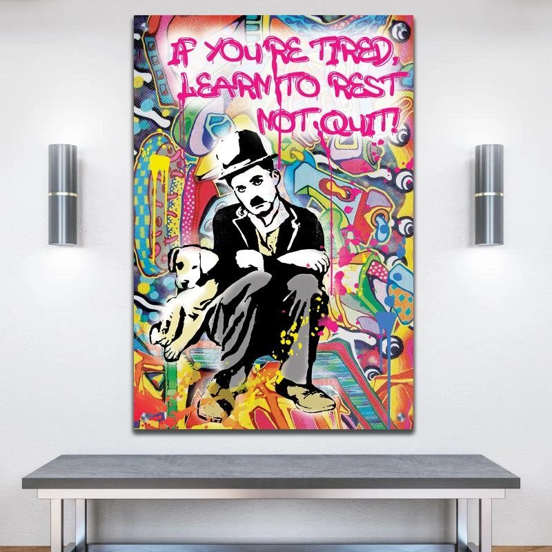 צ'רלי צ'פלין - Charles Spencer Chaplin תמונת גרפיטי צבעוני מודפסת על זכוכית לתלייה במשרד דגם 134969