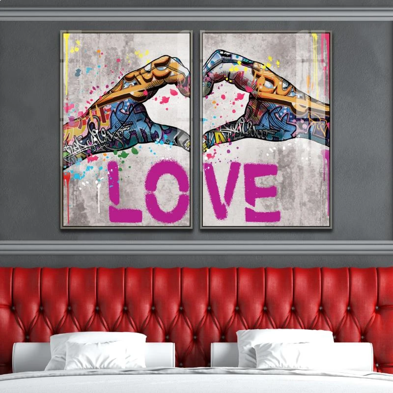 ציור Love סימן של אהבה - זוג תמונות קנבס זוגיות לחדר שינה זוגי אוהבים דגם 134974