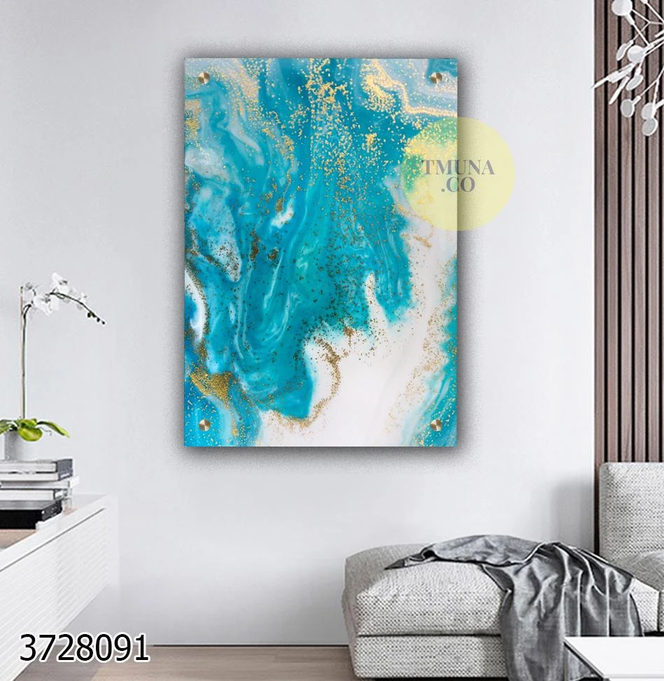 אבסטרקט זהב על הים סגנון 2# לסלון למשרד או לקליניקה תמונה יפה על זכוכית דגם 3728091