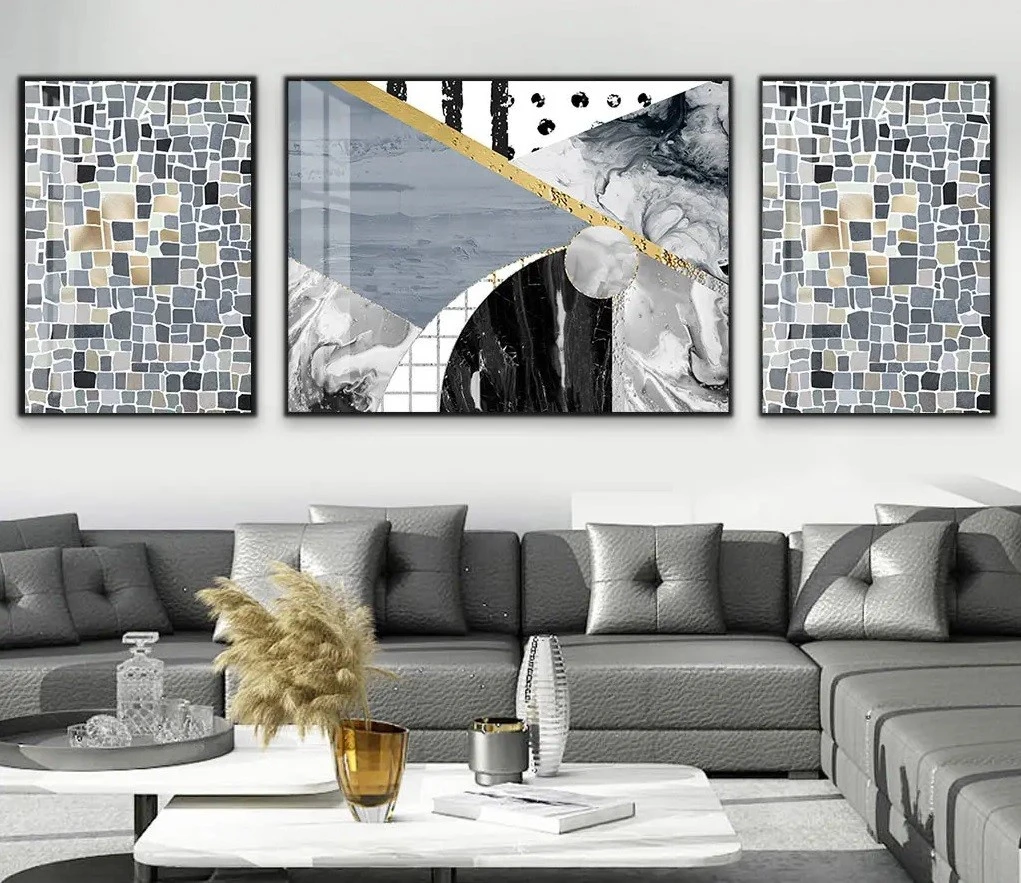 סט 3 תמונות קנבס לקירות טיילס עיצוב מיוחד אבסטרקט לפינת אוכל - דגם 23932603