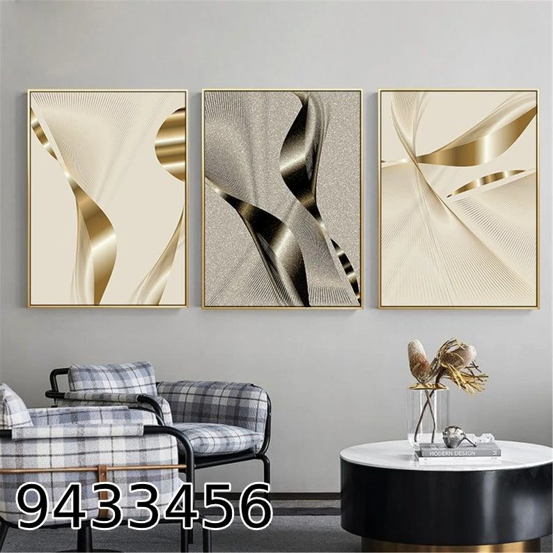 סט תמונות קנבס מעוצבות בסגנון דקורטיבי בגווני שמפניה לתלייה במשרד בדגם 9433456