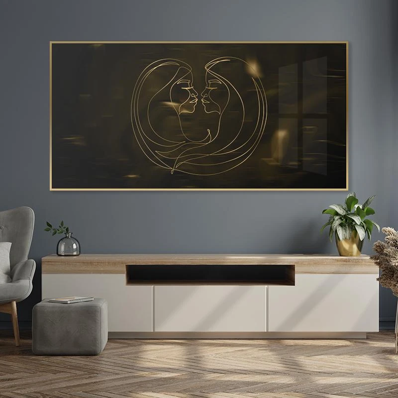 ‏‏תמונת קנבס עדינה ואלגנטית  בגווני שחור וזהב ברונזה לתלייה בחדר שינה - אהבה מתפרצת דגם 135337