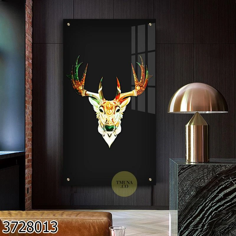 מלך האיילים תמונת זכוכית יוקרתית על רקע שחור בכניסה לבית או חדר שינה דגם 3728013