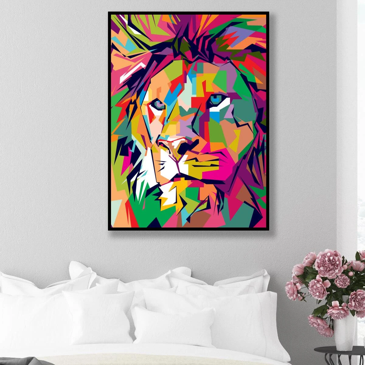 אריה בפופ ארט - תמונת זכוכית או קנבס בסגנון פופ ארט מתאימה למשרדים מעוצבים או לחדרי שינה דגם 3728158