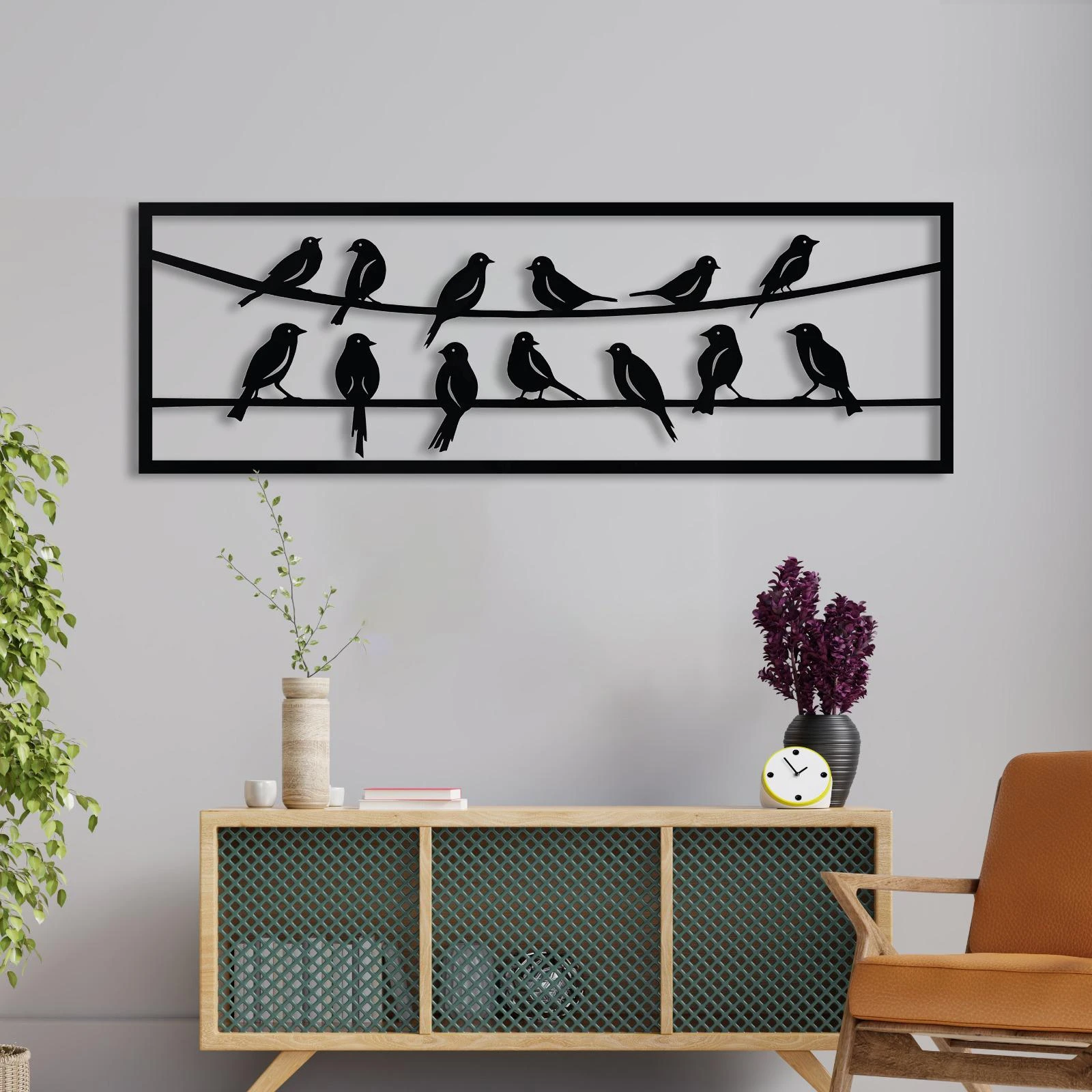 ציפורים בטבע - תמונה רוחבית מינימליסטית לתלייה בכניסה לבית בסלון דגם m103