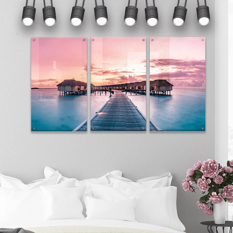 סט 3 תמונות זכוכית אהבה בלב ים ציור בסגנון טבע ונופים - דגם Gleotm23082211