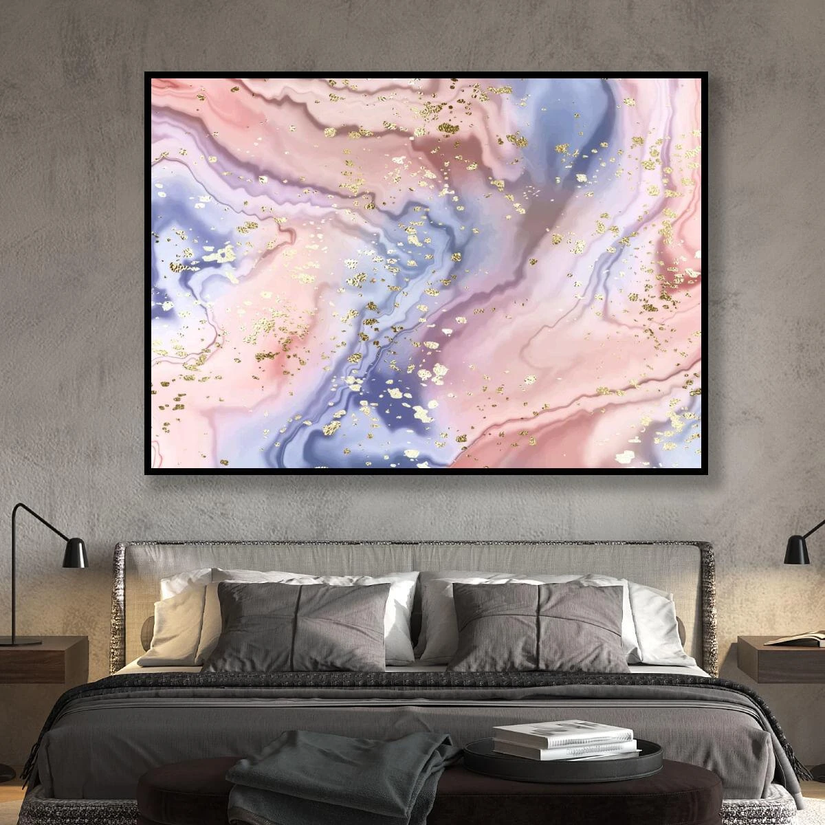 תמונות אבסטרקט גדולות בחלק 1 או 2 חלקים כחול ורוד לסלון לחדר או למסדרון על זכוכית או קנבס דגם 3728608