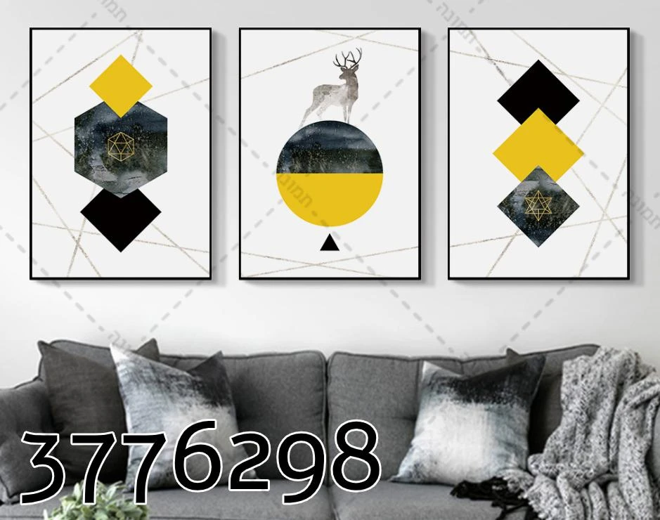 שלישיית סט תמונות על קנבס 'אייל נורדי גיאומטרי' לתליה בסלון דגם 3776298