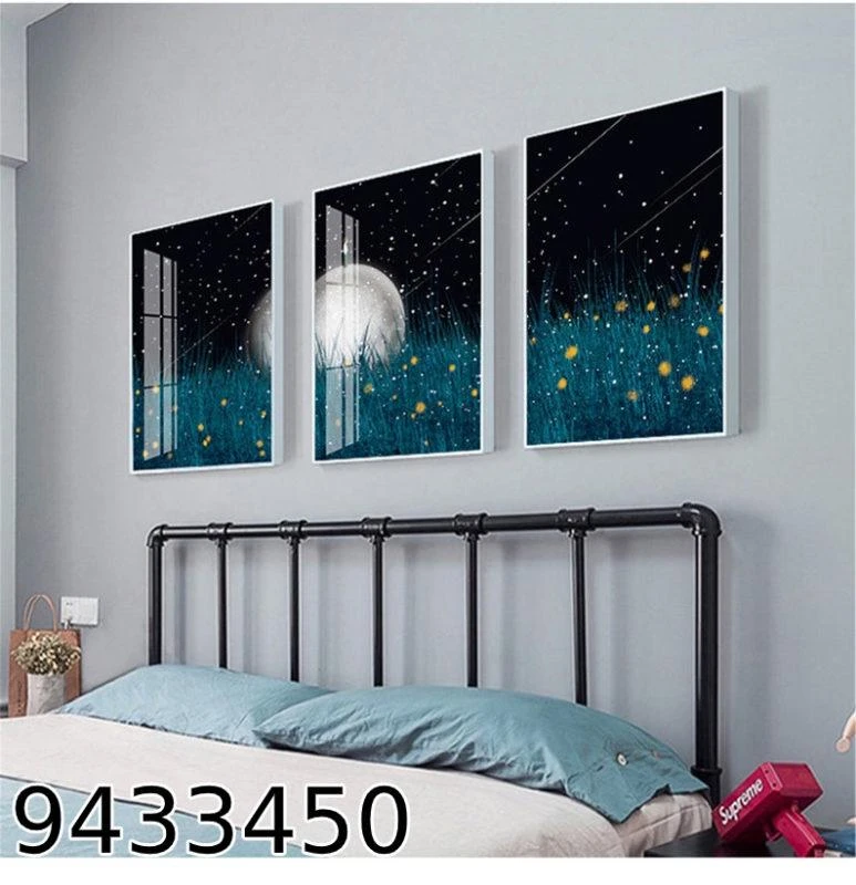 סט 3 תמונות ירח כוכבים קסום לתלייה בחדר שינה דגם 9433450