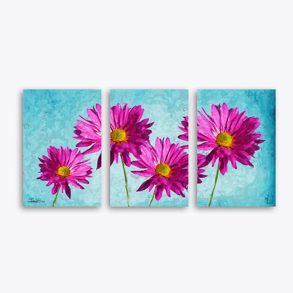 תמונות מחולקות לסלון פרחים ורודים תמונת קנבס בנושא פרחים ועלים, ציורים - דגם alvtm46p2420