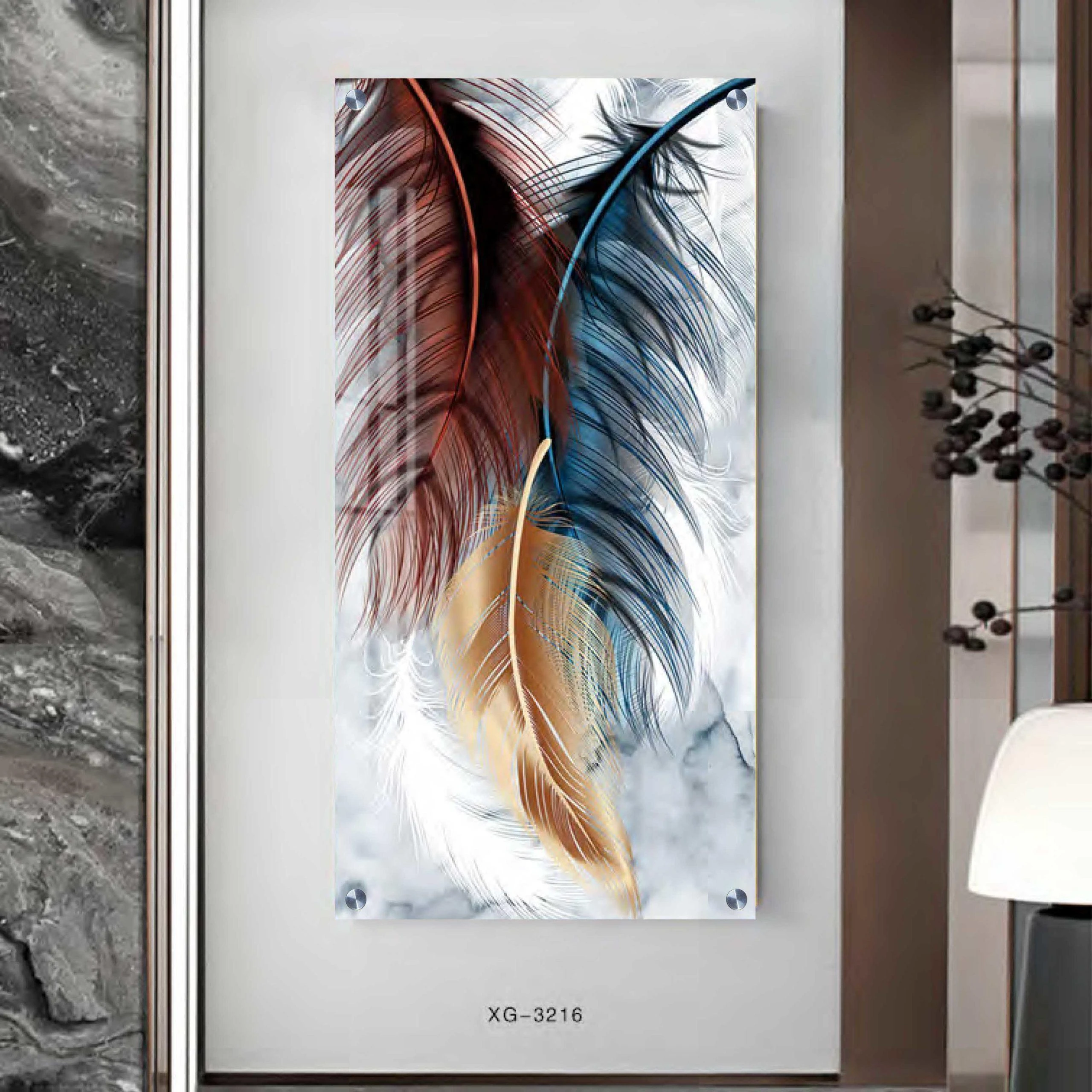 תמונות זכוכית לאורך ללובי למשרד 'נוצות צבעוניות 9' מק"ט GTM-3216