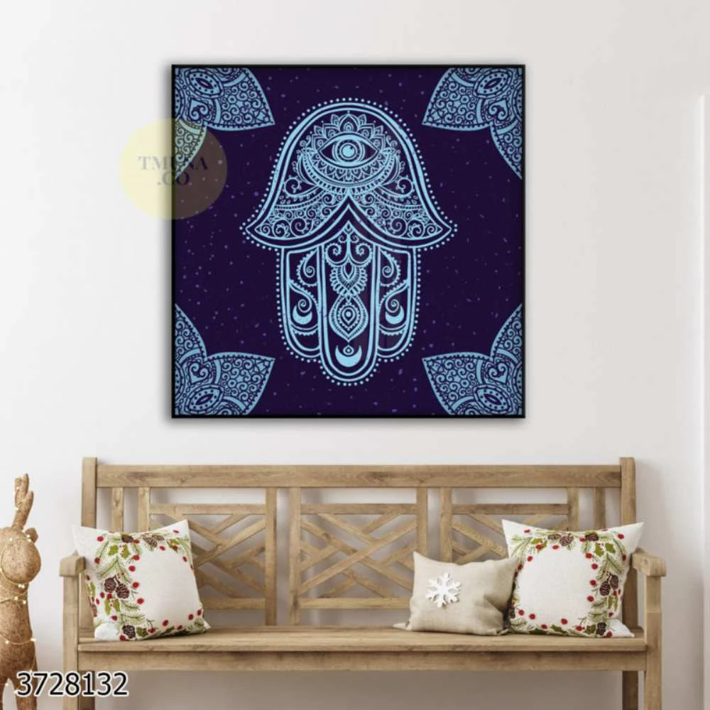 עיצוב חמסה בגווני כחול הדפסה על קנבס לבית או למשרד דגם 3728132