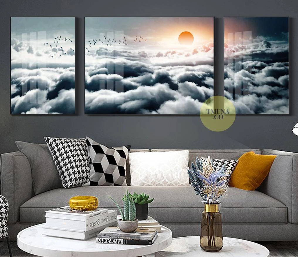 חיים בעננים - 3 תמונות אבסטרקט מחולקות על זכוכית לקליניקה או לסלון דגם 3728521
