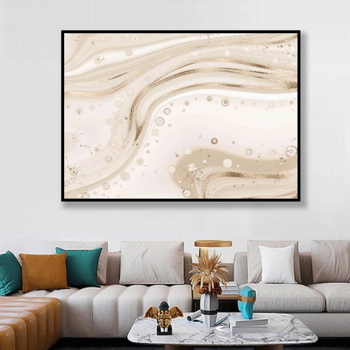 צבעי שמנת - תמונה אבסטרקטית לסלון מודרני ויוקרתי להדפסה על קנבס וזכוכית דגם 3728609