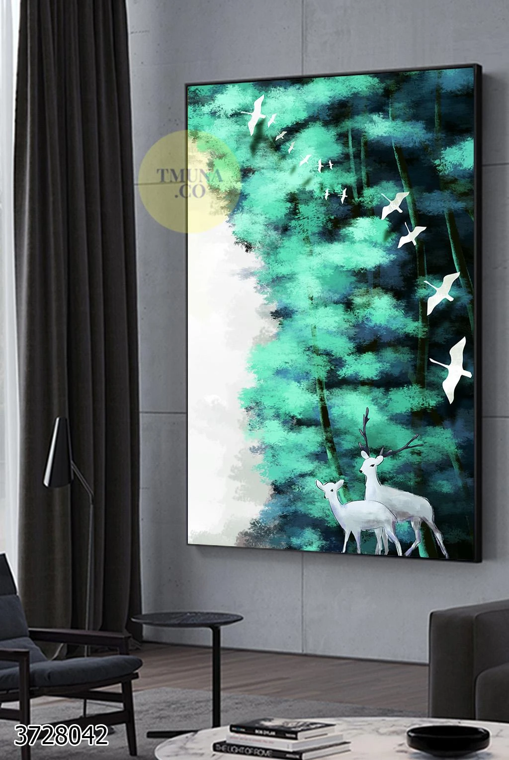 יער הפיות עם ציפורים תמונת ציור אומנותית על קנבס בסגנון אבסטרקטי לחדר שינה לסלון דגם 3728042