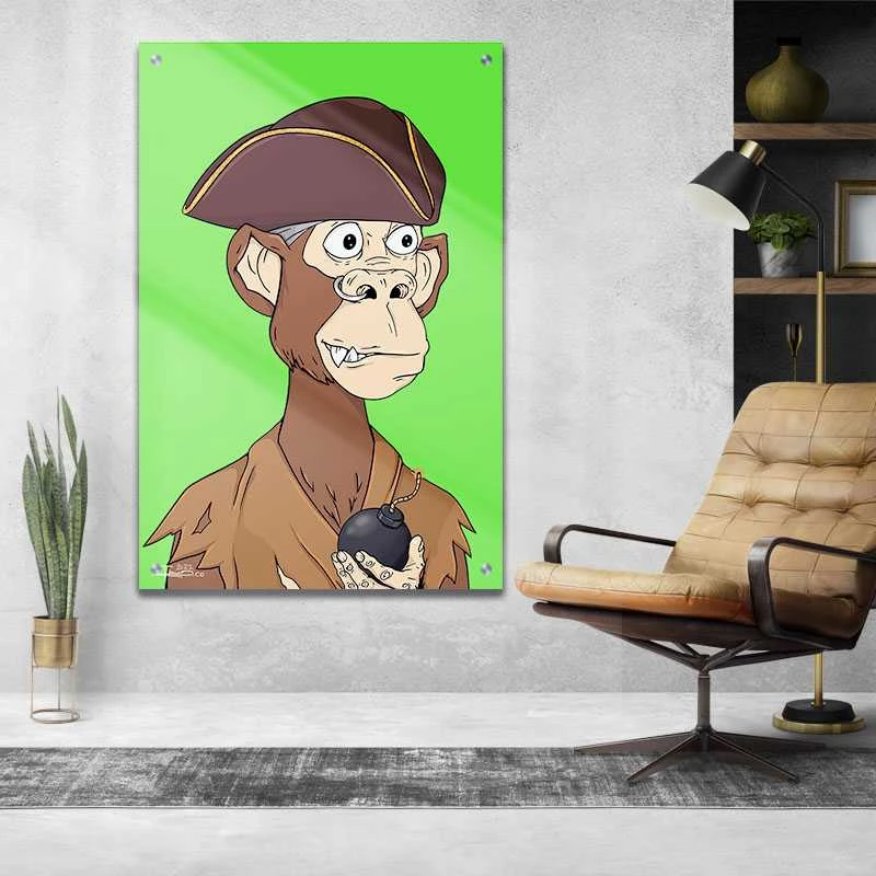 קוף פושע מפורסם תמונת זכוכית למשרד בגווני ירוק, חום הדפסה על זכוכית בעלי חיים - דגם alvtm46p2729