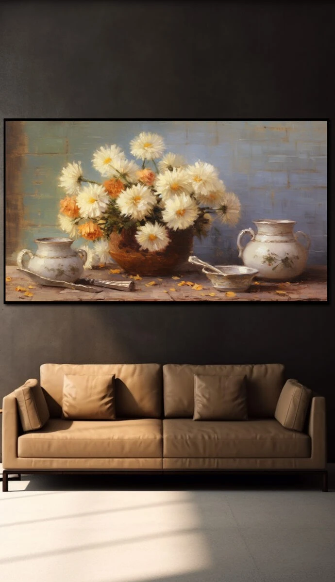 תמונת זכוכית לפינת אוכל זר פרחים הדפסת ציור על זכוכית מזון ומשקאות - דגם 32482199