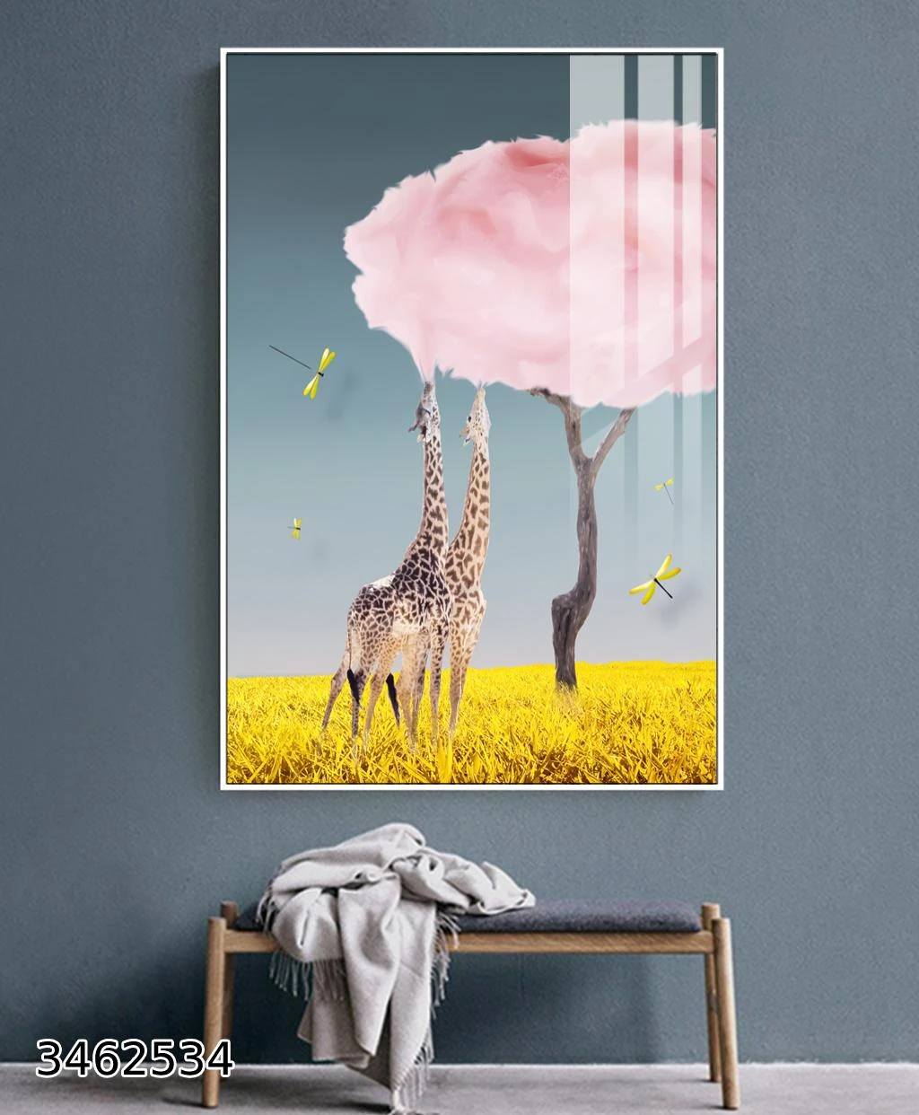 ג'ירפות מתחת לעץ תמונה סוריאליסטית לחדר ילדים דגם 3462534