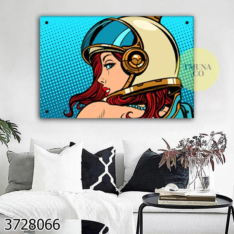 אופנוענית מדהימה - תמונת פופ ארט על זכוכית לחדר שינה דגם 3728066