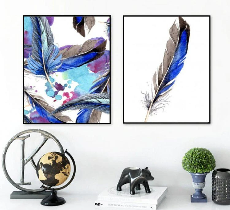 זוג נוצות #2 מתוחות על קנבס - 5 גדלים לבחירה