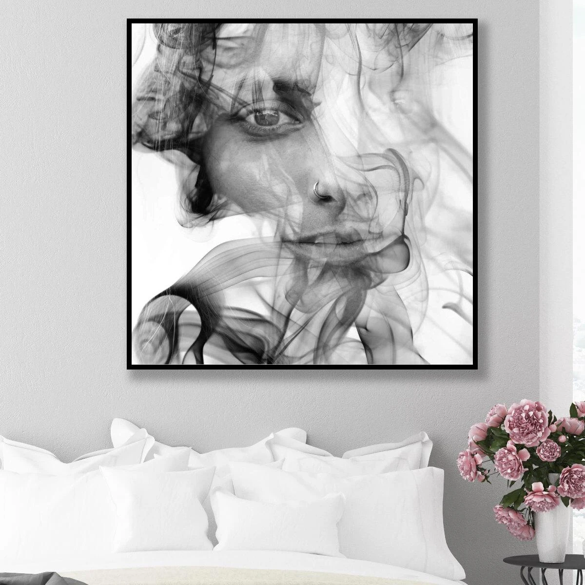 תמונות השראה שחור לבן - תדרים בגוף לחדרי שינה או משרדים להדפסה על זכוכית או קנבס דגם 3728411