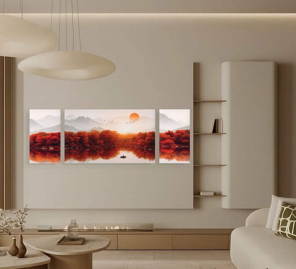 הנוף האדום - סט 3 תמונות של נוף מחולקות לסלון או למשרד דגם 3728527