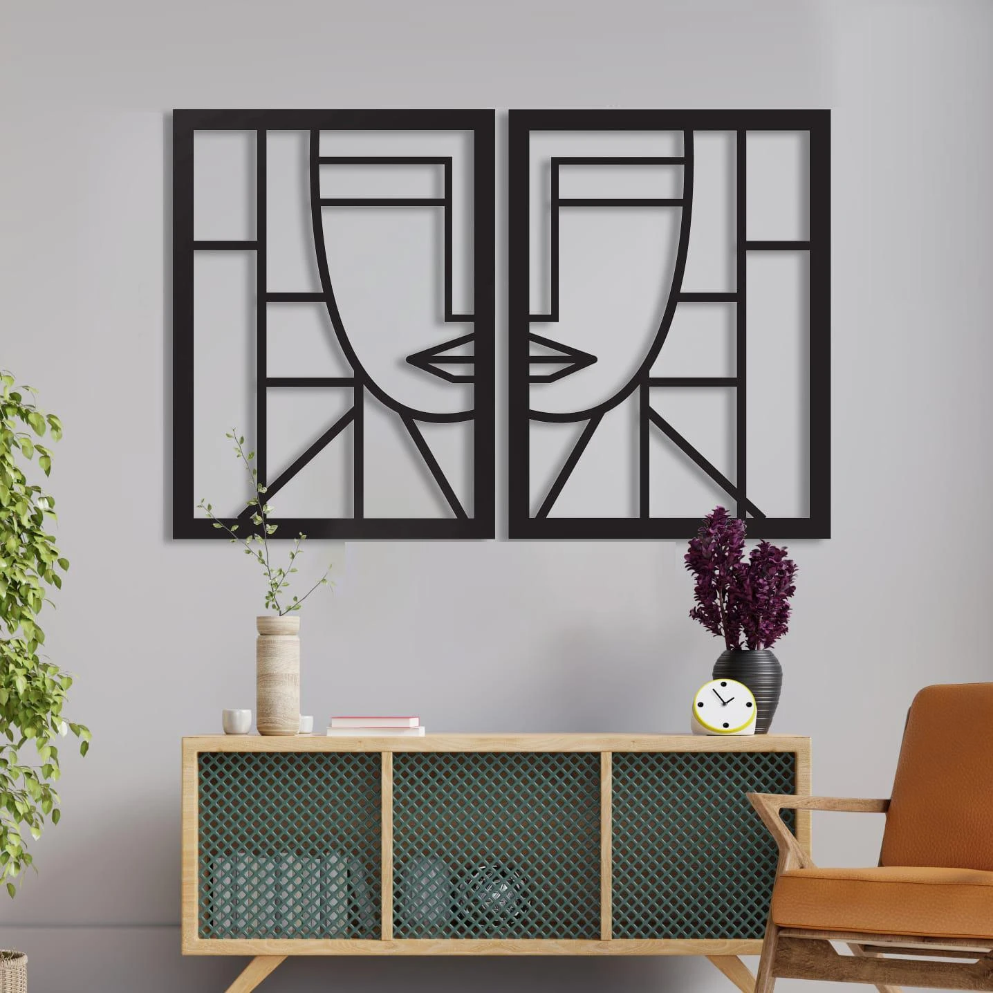 מתפללת - זוג תמונות מינימליסטיות בחיתוך עץ-לייזר מתאימות לסלון לפינת אוכל למטבח דגם m107-m108