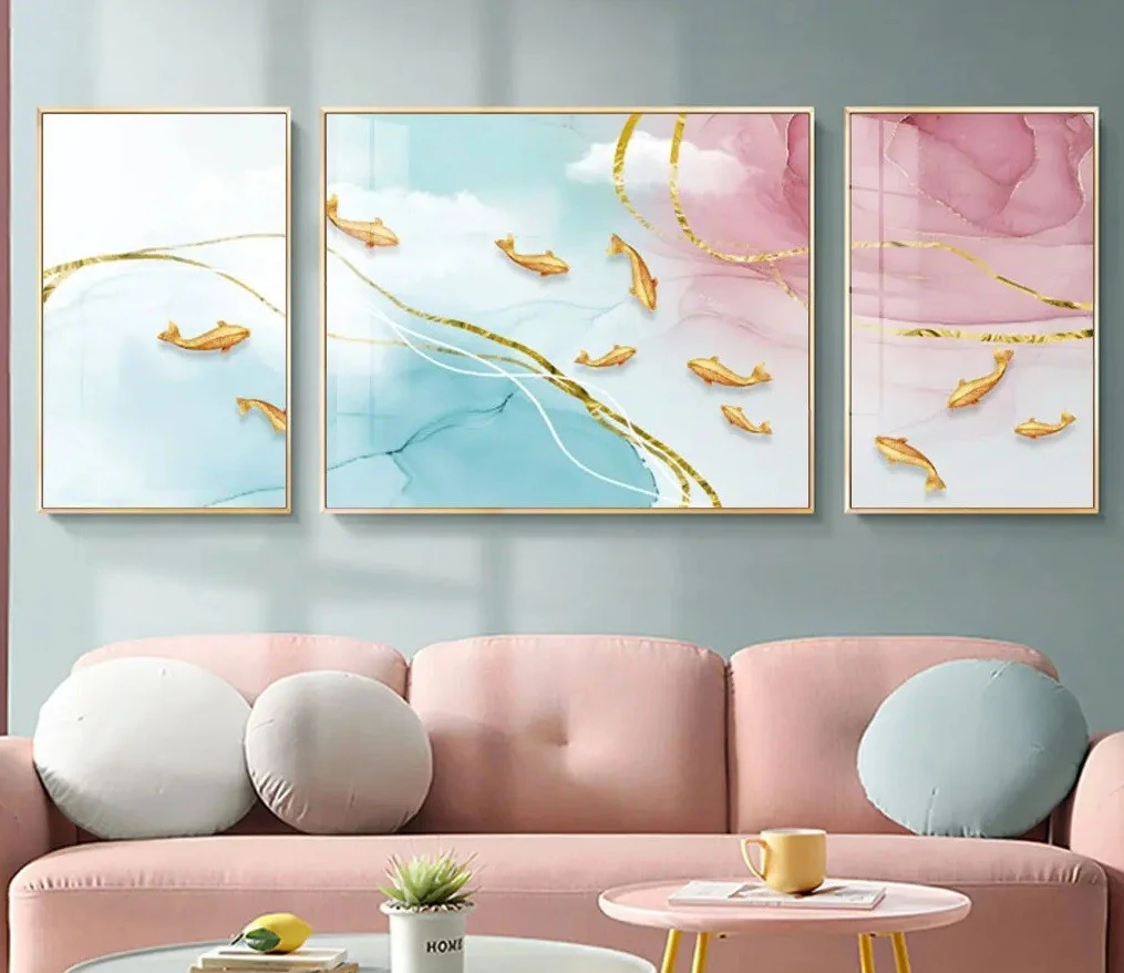 סט 3 תמונות קנבס של חיות אבסטרקט ורוד עיצוב מיוחד בעלי חיים לסלון - דגם 23703990