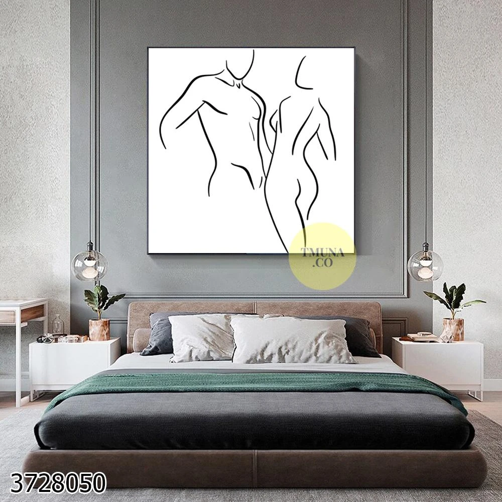 תמונות קו | רגע של אהבה תמונת זכוכית בסגנון מינימליסטי לחדר שינה דגם 3728050