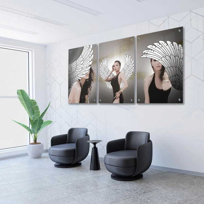 תמונות מחולקות  נוצות ואסיאתיות בגודל 40X60*3 ס"מ, 60X80*3 ס"מ  עיצוב בנושא דמויות ואנשים,  מגיע בקנבס ומסגרת לבנה, זכוכית ומנטים כסופים - דגם 135233