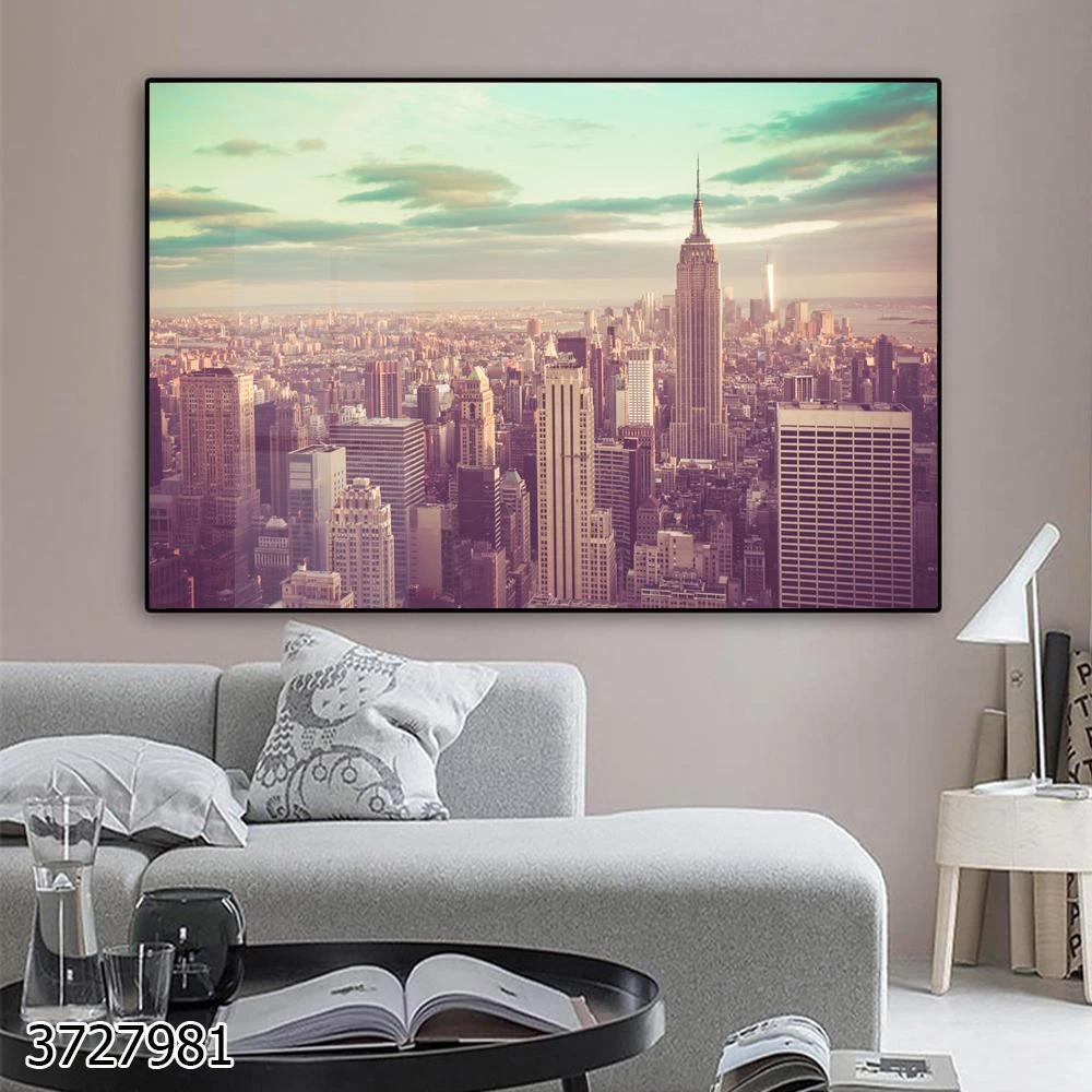 מנהטן בסגנון וינטאג' תמונות נוף אורבני להדפסה על זכוכית למשרד דגם 3727981