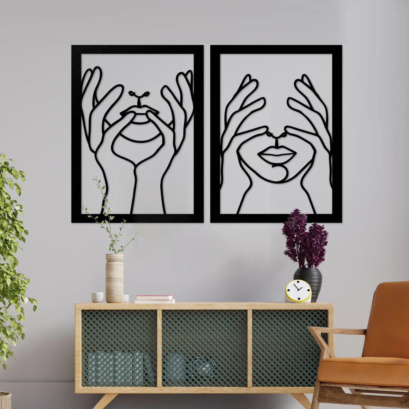 מיוחדת בשחור - זוג תמונות מינימליסטיות חיתוך בעץ לתלייה בחדר שינה בסלון דגם m134-m140