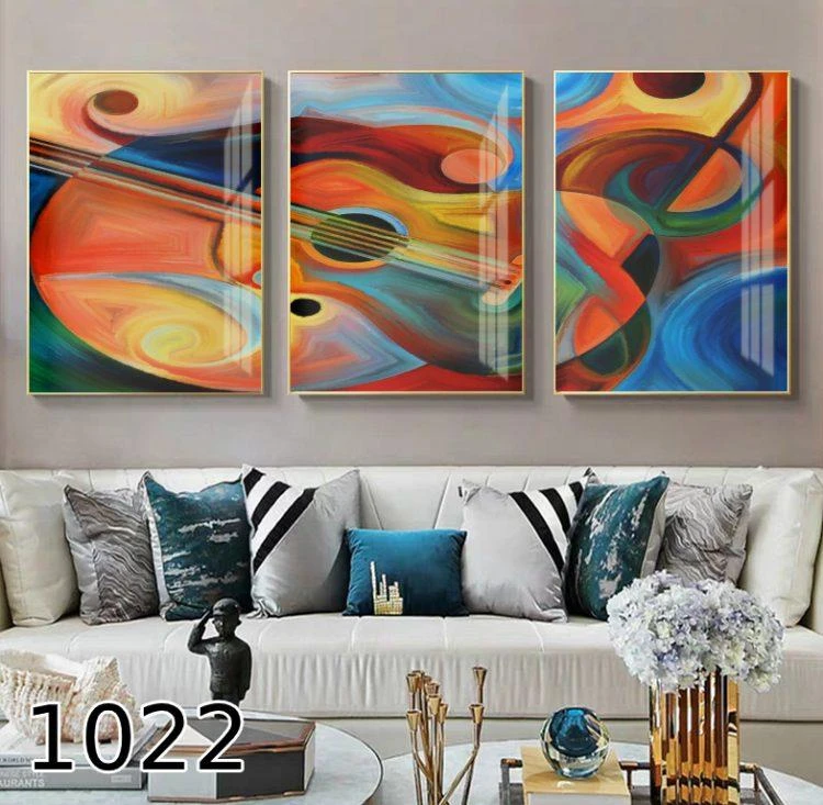 סט ציור גיטרה - סט 3 תמונות צבעוניות לפינת אוכל או למטבח דגם 1022