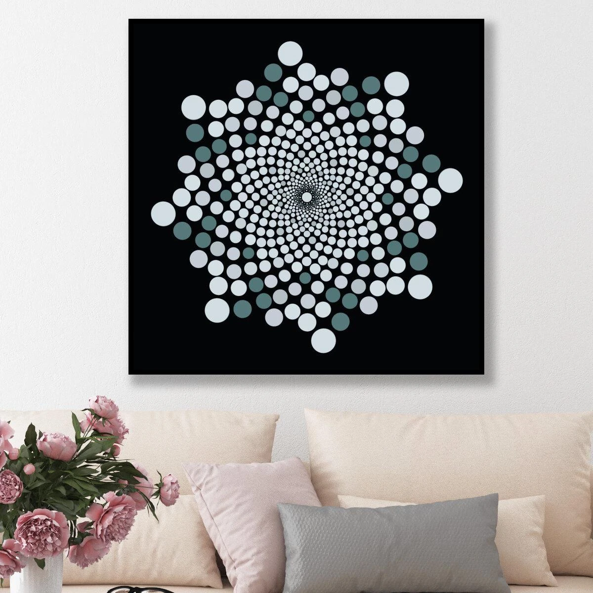 נקודות בגווני כחול - מנדלות תמונות לסלון או לפינת אוכל הדפסה על קנבס או זכוכית דגם 3728287