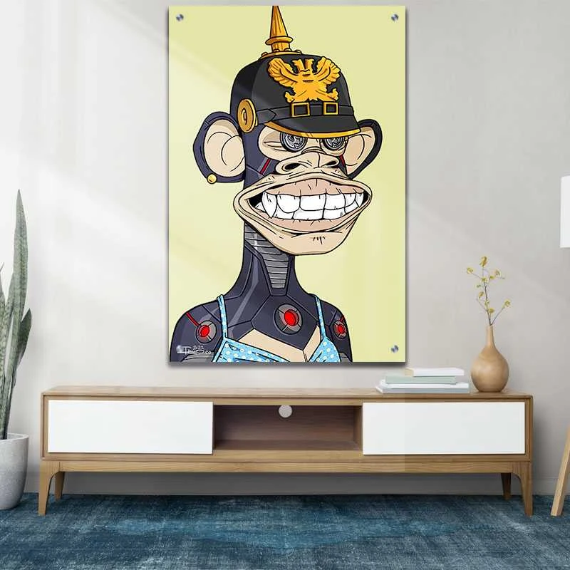 קוף בהסוואה תמונת זכוכית למשרד בגווני שמנת, אפור, חום הדפסה על זכוכית בעלי חיים - דגם alvtm46p2742