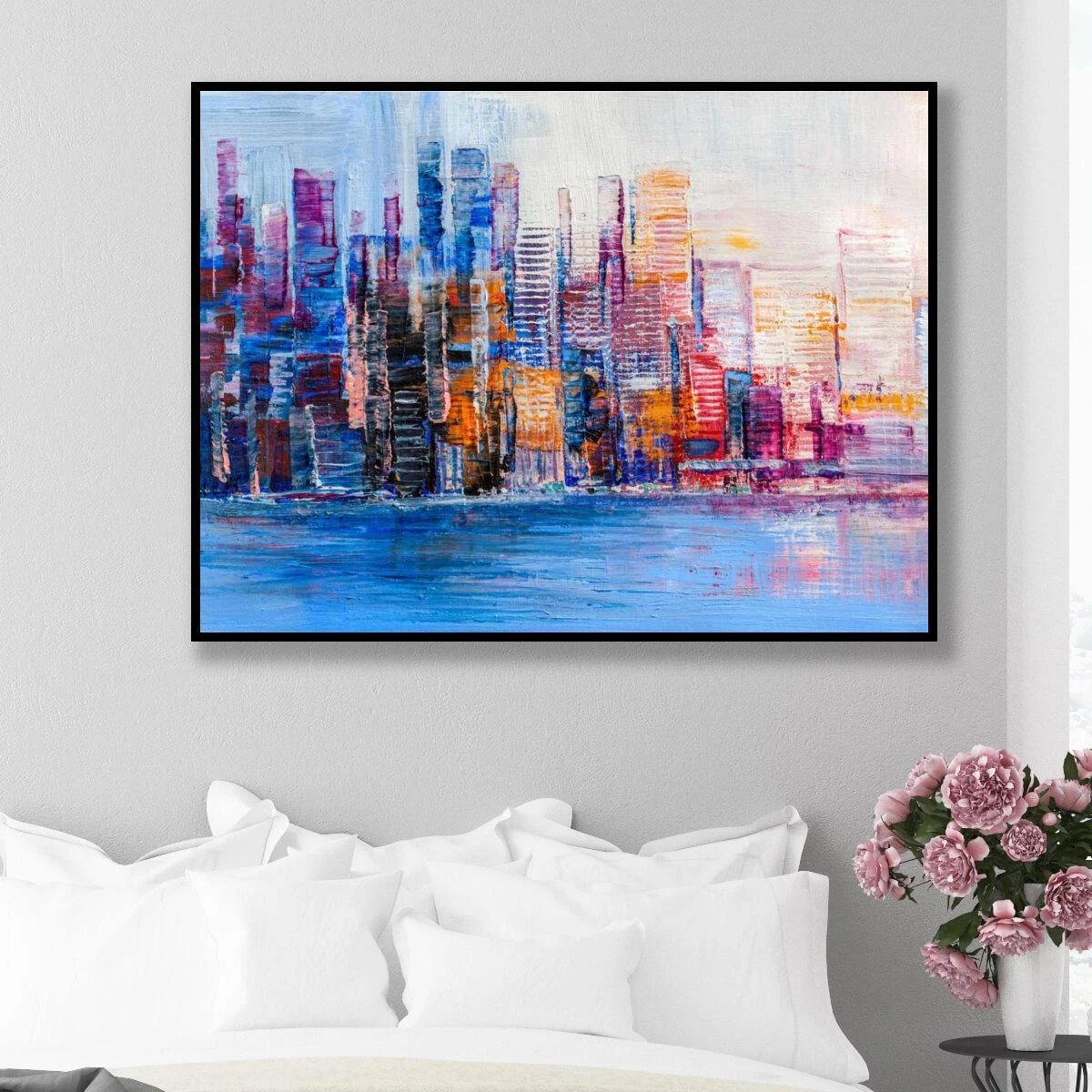 בניינים על הים - ציורים מגניבים למשרד נדל"ן מעוצב או לחדר שינה הדפסה על קנבס או זכוכית דגם 3728380