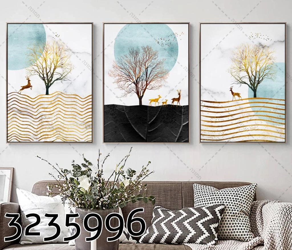 אבסטרקט עיגולים - סט 3 תמונות קנבס בסגנון נורדי דגם 3235996