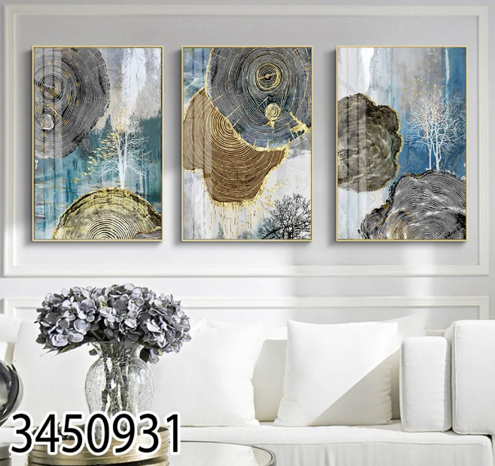 אמנות מופשטת של עצים וגזעי עץ - סט 3 תמונות זכוכית לסלון דגם 3450931