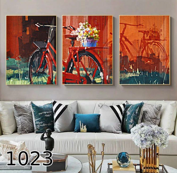 סט אופניים אדומות - סט 3 תמונות צבעוניות לסלון דגם 1023