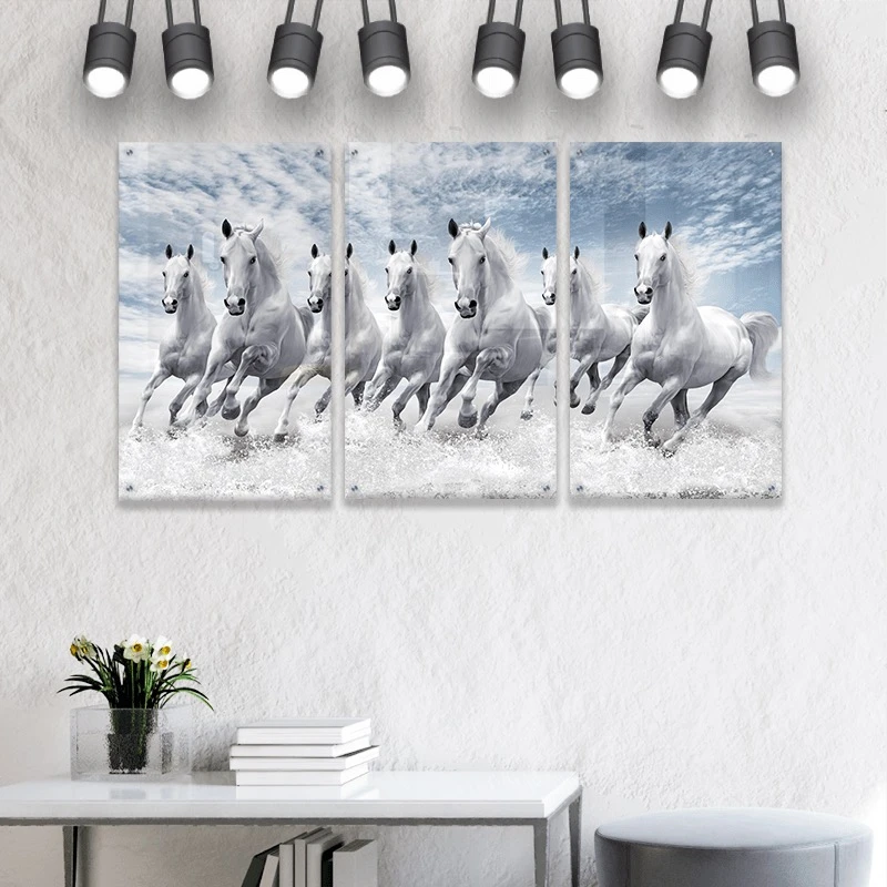 סט 3 תמונות זכוכית סוסים לבנים ציור בסגנון בעלי חיים - דגם Gleotm23082216