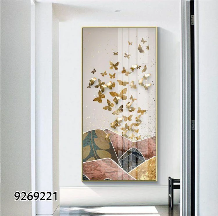 אבסטרקט פרפרים - תמונת קנבס לגובה בסגנון נורדי מתאימה לכניסה לבית למסדרון 9269221