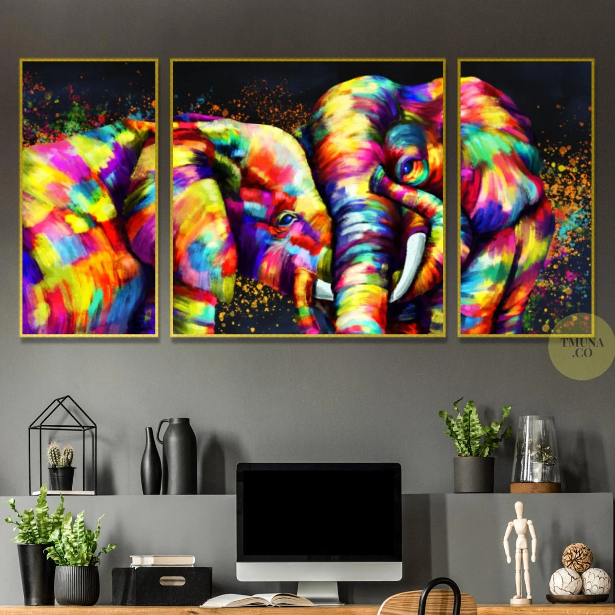 מים לפילים - הדפס מחולק לשלושה חלקים לתלייה במשרדים מעוצבים וסלונים דגם 134933