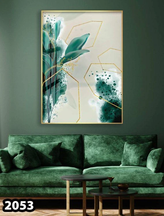 אבסטרקט עלים ירוקים - תמונת קנבס מוכנה לתלייה על הקיר בכניסה לבית 2053