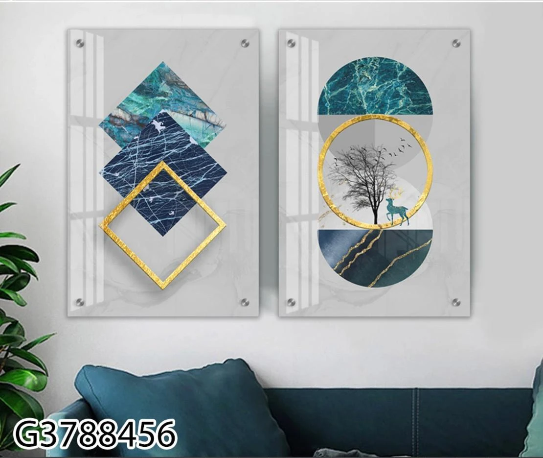 גיאומטרי סוריאליסטי - זוג תמונות יוקרה על זכוכית לסלון או משרד דגם G3788456