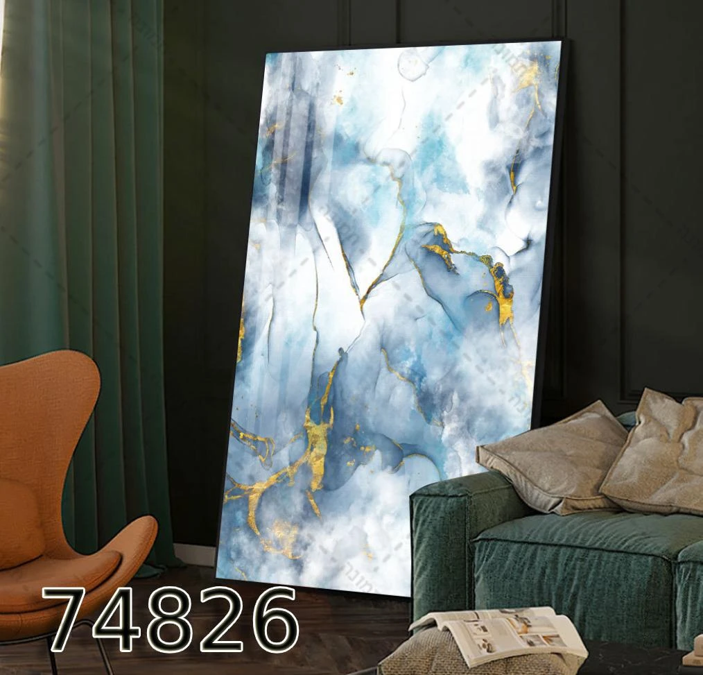 תמונת זכוכית לתלייה במשרד או קליניקה 'אבסטרקט כחול לבן' זהב דגם 74826